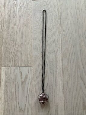 Brown Floral Wire Pendant Necklace on Black Ball Chain
